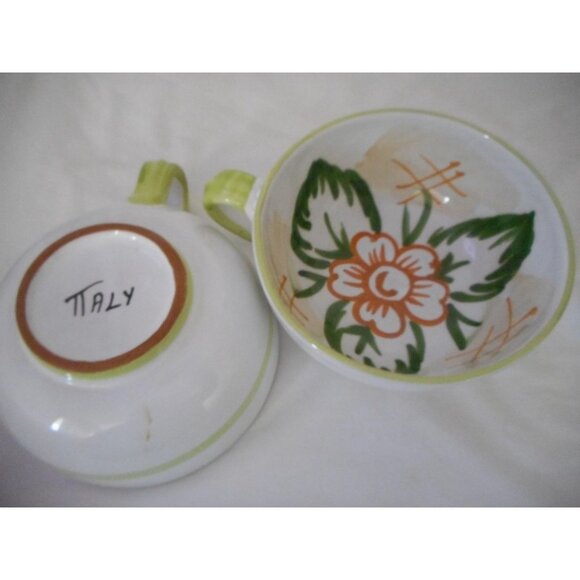 Set of 2 Vintage Italy Handpainted Floral Mug Handle Bowls Soup Coffee Cereal - Picture 2 of 6